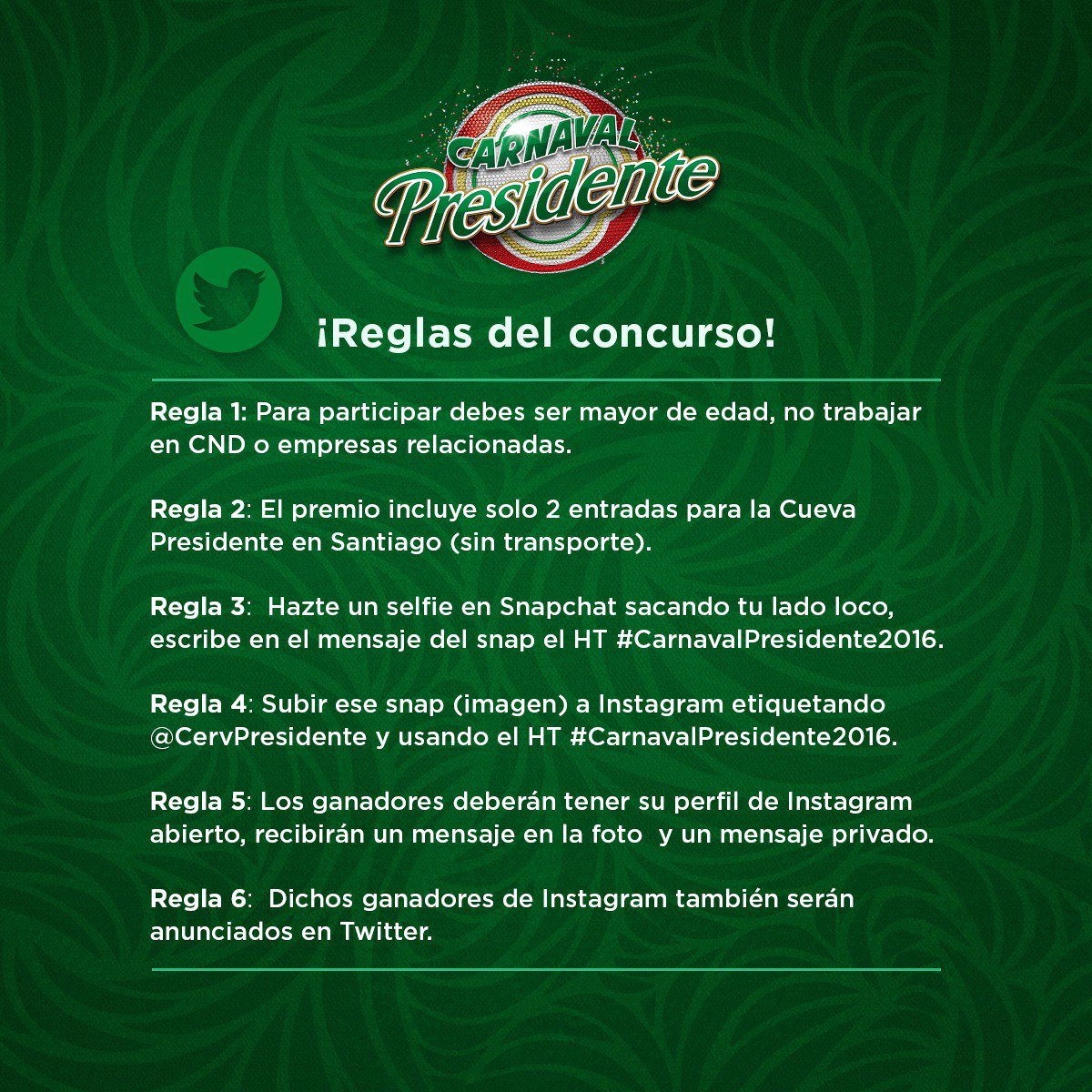 CervPresidente's tweet photo. ¡Vamos pa'l  #CarnavalPresidente2016 de Santiago! ¡Participa sacando tu lado loco! https://t.co/6KV9xBPPok