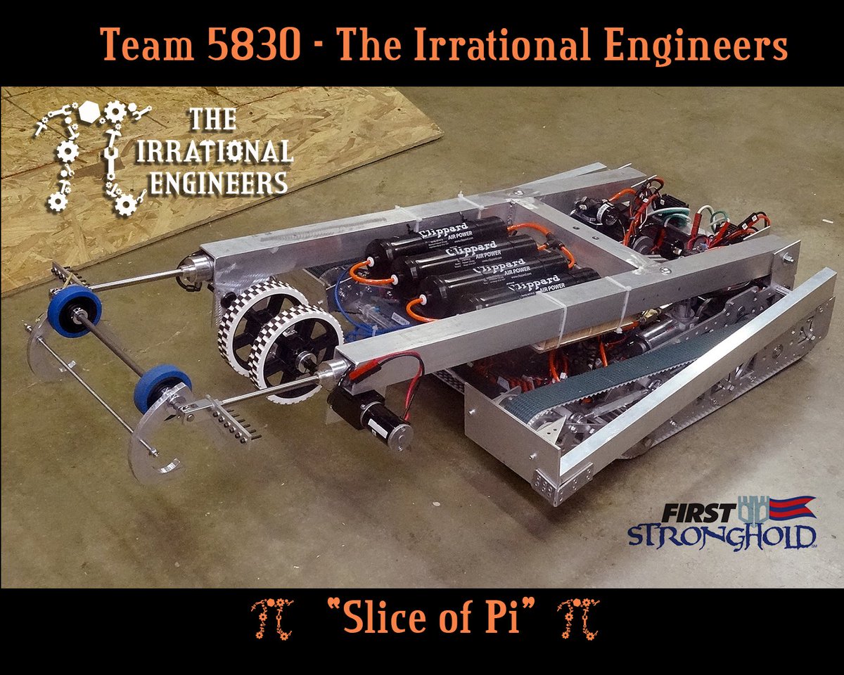 frc6239's tweet photo. Team 5830 would like to introduce "Slice of PI" #frc5830 #team5830 #irrationalengineers #gotpi #outragouslyorange https://t.co/ZuaqjaA0w7