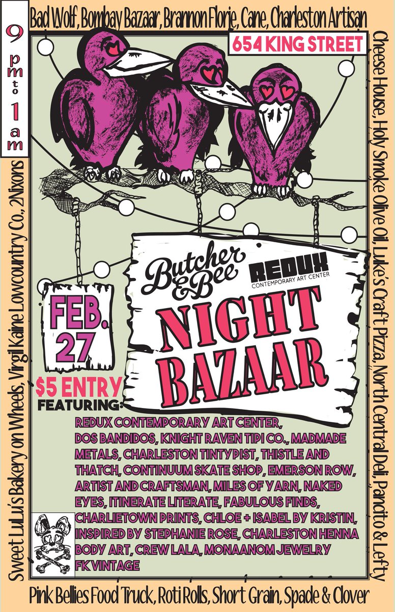 Excited to join this incredible gathering of local creatives. Come see us at the <a href="/butcherandbee/">Butcher & Bee</a> Night #BBBazarr!