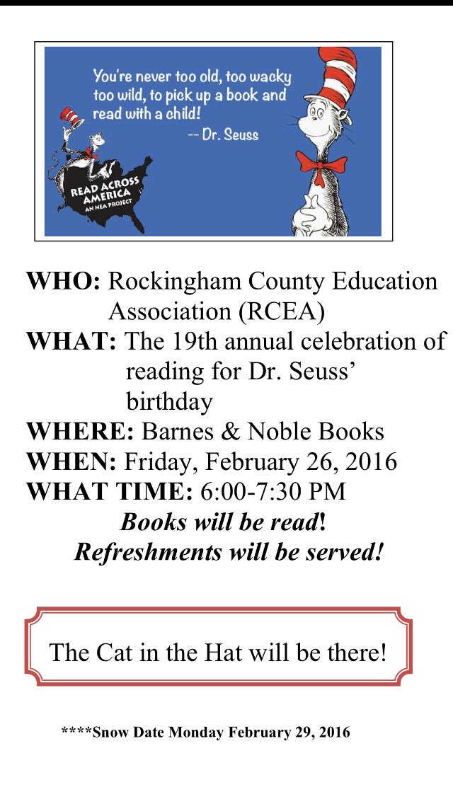 JMUSVEA's tweet photo. Help us celebrate Read Across America and Dr. Seuss Day! https://t.co/erc9RJ8Uy2
