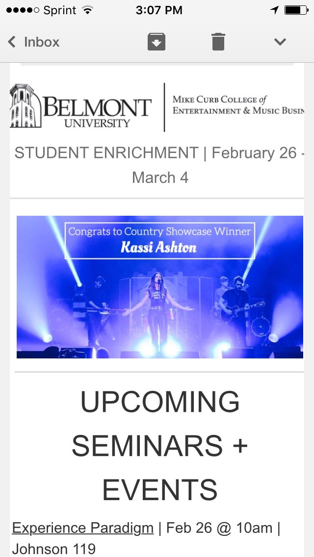 KassiAshton's tweet photo. I'm not a big fan of emails, but I'll take one like this any day. #Belmont #countryshowcase @BelmontShowcase https://t.co/Pn3KyIhtsb