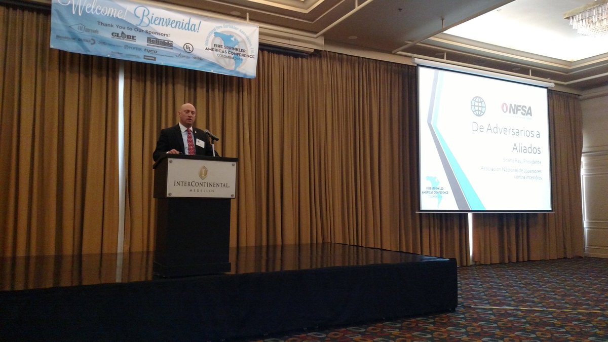 LakeNFSA's tweet photo. NFSA President Shane Ray speaking at the IFSA Fire Sprinkler Americas Conference in Medellin,Colombia https://t.co/o0iRpMC5Gf