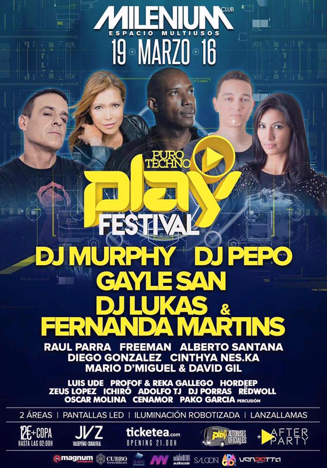 19MARZO <a href="/PLAYPuroTechno/">PLAY Puro Techno</a> festival <a href="/djmurphybr/">DJ Murphy</a> <a href="/originalpepo/">DJ PEPO</a> <a href="/DjFerMartins/">Fernanda Martins</a> <a href="/GAYLESAN/">julie gayle</a> @deejaylukas <a href="/raulparratechno/">RAUL PARRA</a> ...