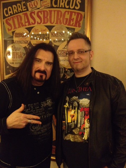 dreamtheaternet's tweet image. Backstage at the Amsterdam show: Mark, who is an integral part of our online team — with James.