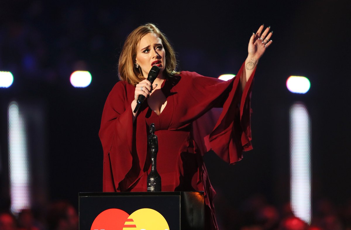sugarscape's tweet photo. Adele picks up her FOURTH #BRITs2016 award and walks away with Album Of The Year  https://t.co/bK3TznRrXQ https://t.co/dNUkm2yfAh