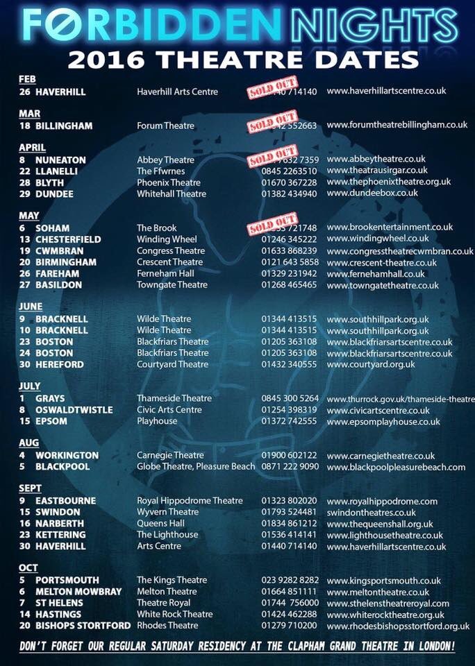 ForbiddenNights's tweet image. Our 2016 UK theatre tour,coming to a town near you!Book now to see the UK's Premier male variety show!!!