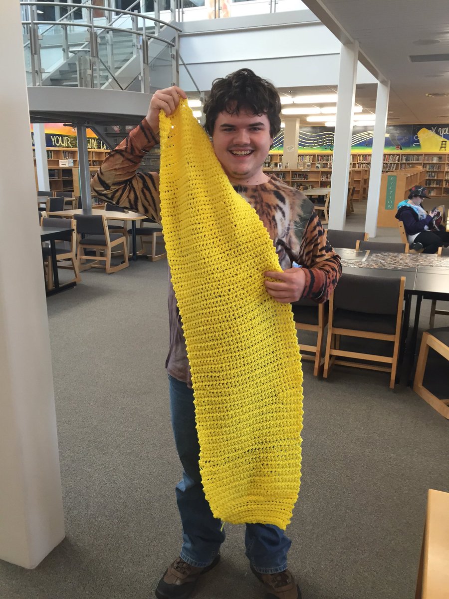 MariaBurnham4's tweet photo. Knit and crochet club win! This student just finished his first crochet project! #MakerSuccess #MakerChat https://t.co/GmkwFcrUxV