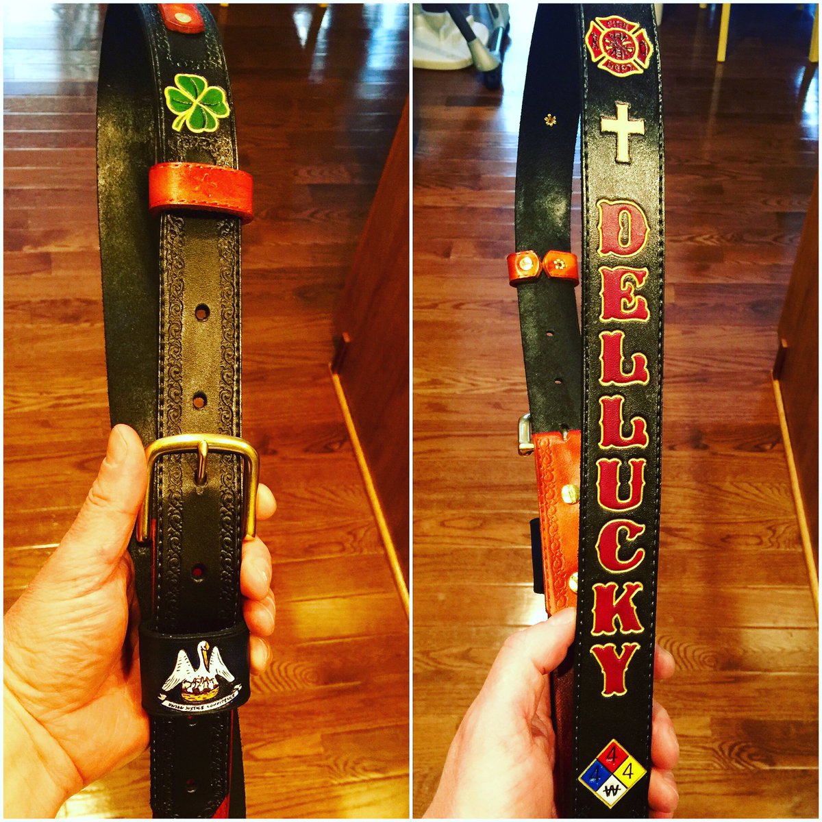 FFShields's tweet image. Front and back of a recently completed radio strap.