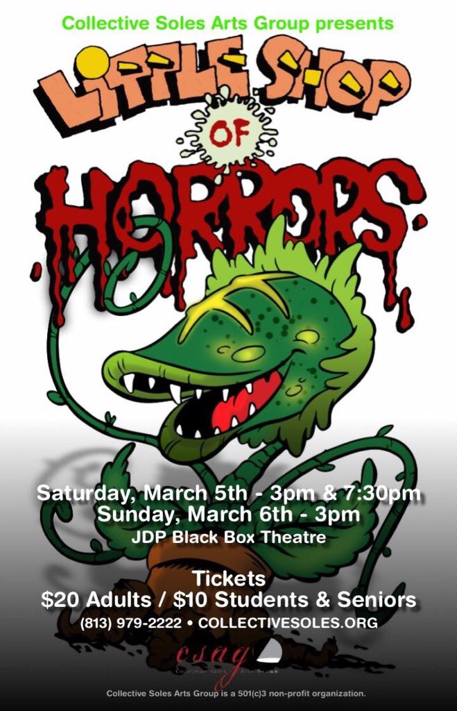 CSArtsGroup's tweet image. Come see our Advanced #MusicalTheatre students perform #LittleShopOfHorrors March 5th &amp;amp; 6th! CollectiveSoles.org