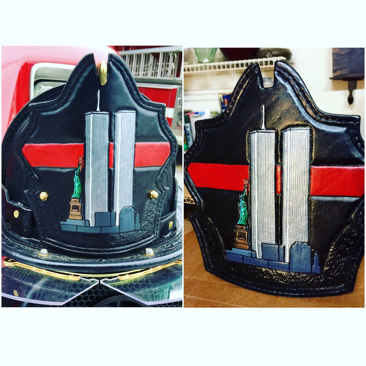 FFShields's tweet image. 9/11 shields.  Design pictured on any style shield we offer. $200. $100 from each one goes to the NFFF.