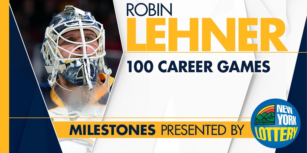 BuffaloSabres's tweet photo. Congrats to @RobinLehner! Tonight marks his 100th career @NHL game. #BUFvsANA https://t.co/UNT7Er3bwT