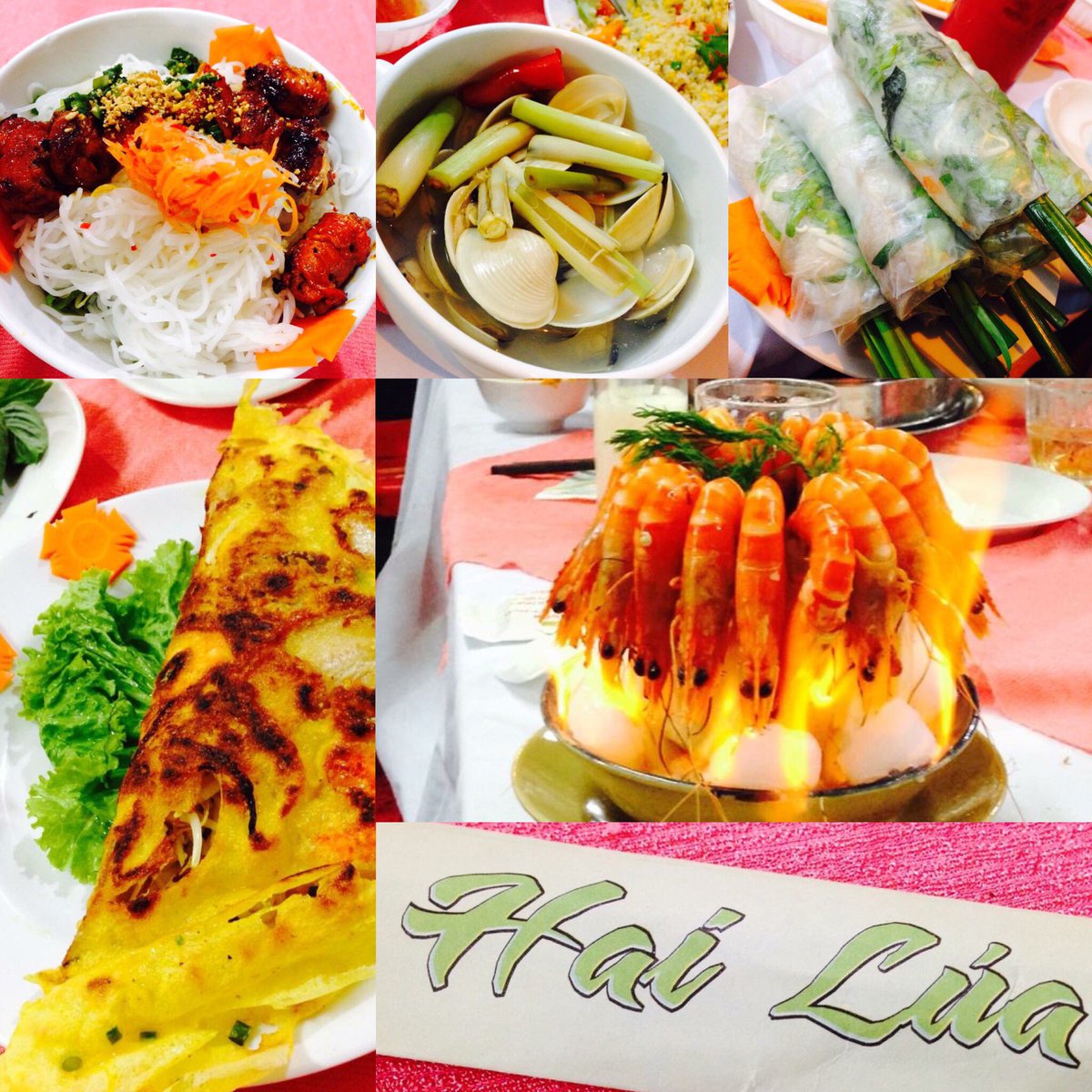 HyHeartSophia's tweet photo. #HaiLua #HoChiMinh #NearBenThanh #FlaminPrawns #BanhXeo #SummerRolls #BunThitNuong https://t.co/1pvXzJRRRc