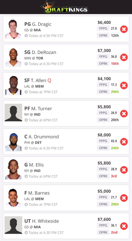 FireDailySports's tweet photo. Today's 6pm CST #DraftKings #NBA Free Lineup! Like if using! Good Luck stay tuned for updates! #DKPros ๐ฅ๐ฅ๐ฅ https://t.co/nr9EWVkIMz