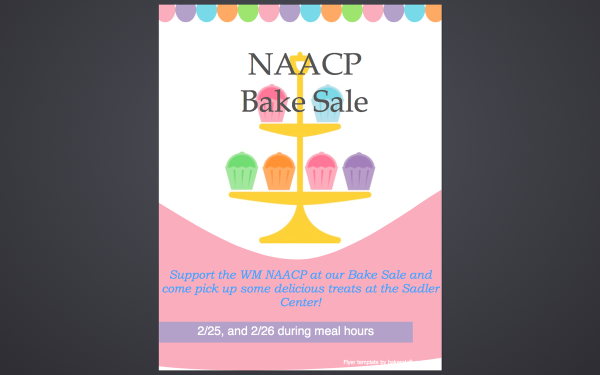 wm_naacp's tweet photo. Don't forget to come to our bake sale tomorrow and Thursday! https://t.co/GEa2mzKyXI
