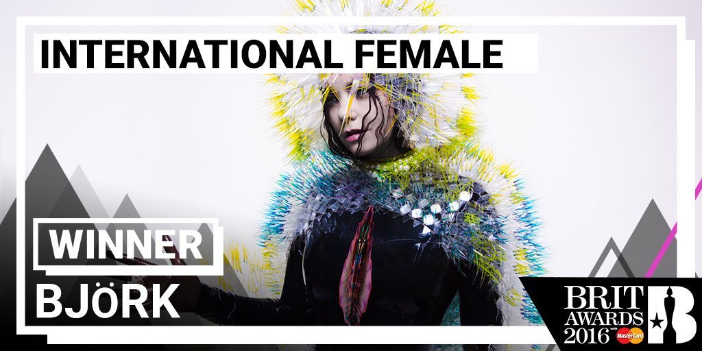 many warm thankyous for your love and support - björk is the brit awards' best international female of 2016 !