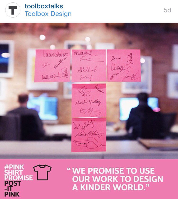 Are you wearing pink? <a href="/ToolboxTalks/">Toolbox Design</a> <a href="/Shaw/">shaw</a> &amp; shopping centres across Can to make #PinkShirtPromise against bullying!