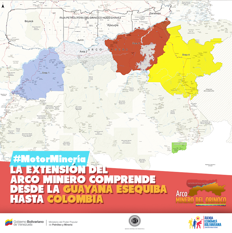 VTVcanal8's tweet photo. El Arco Minero Orinoco comprende desde la Guayana Esequiba hasta Colombia  #MotorMineria https://t.co/NsWxAZLng5 @PetroMinInforma