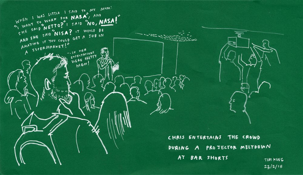 TimKing88's tweet photo. .@chris__shepherd entertains the crowd during a projector meltdown at @BarShorts in @TheBookClubEC2 #tkdrawingaday https://t.co/Whdf3ZX0i5