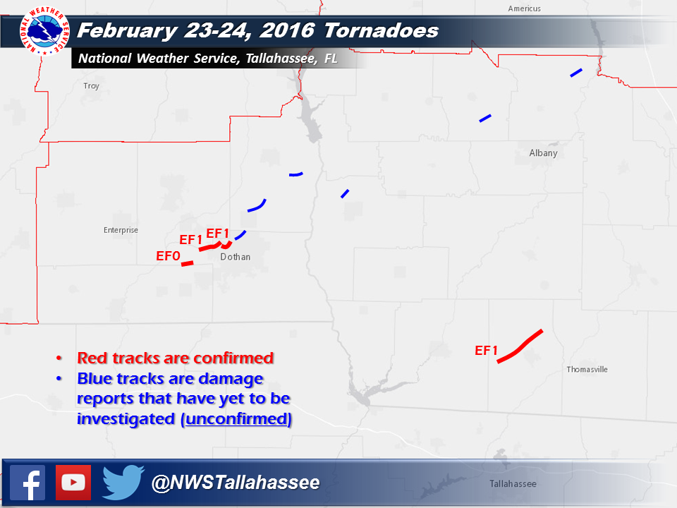 NWSTallahassee's tweet image. So far we have confirmed 4 tornadoes from Tuesday Night, 3 EF1 and 1 EF0. More info: nwschat.weather.gov/p.php?pid=2016…
