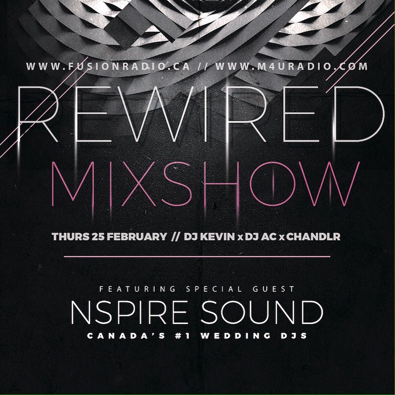 _DjKevinToronto's tweet photo. Strictly WEDDING vibes tomorrow on #RewiredMixshow with Canada's #1 Wedding DJs @NspireSound https://t.co/i6itrl5axk
