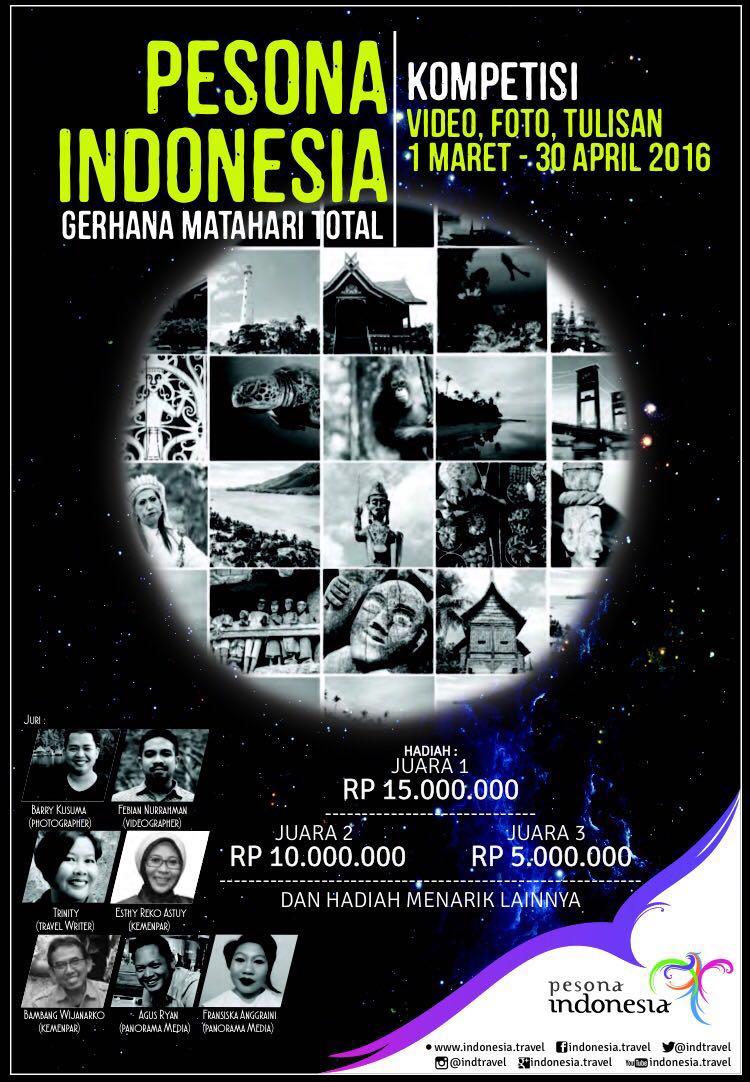 Ayo Ikut Lomba Video, Foto dan Tulisan “Pesona Indonesia Gerhana Matahari Total” #GMT2016 ow.ly/Yp4jL