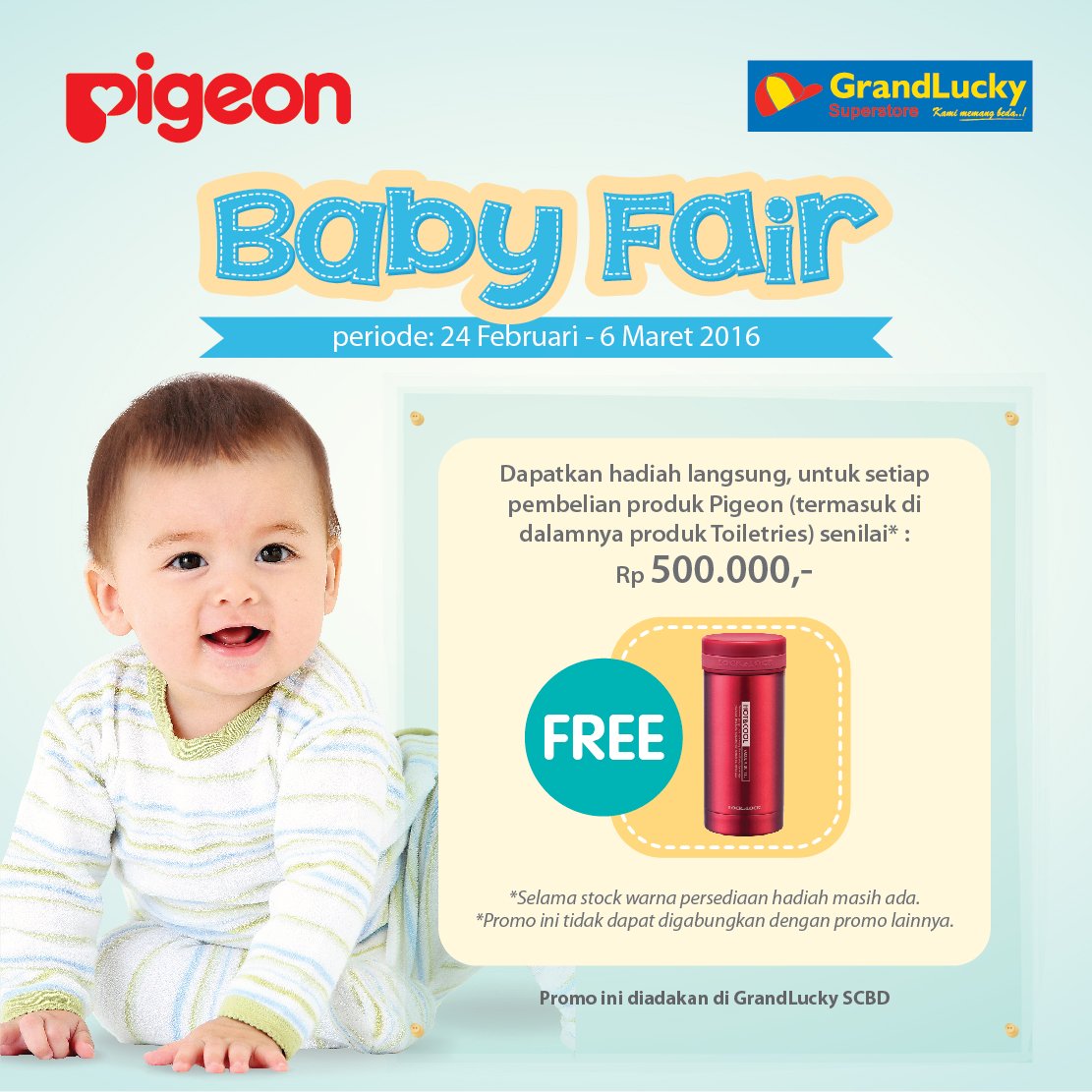 Yuk datang ke booth Pigeon di Grand Lucky SCBD, terdapat gimmick-gimmick menarik.