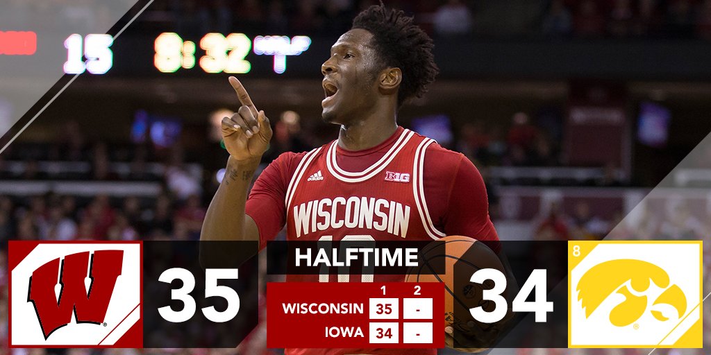BadgerMBB's tweet photo. HALF: #Badgers up at the break.
Balanced attack for Wisconsin at Iowa, as six different players have scored. https://t.co/yktpD6Fsf8
