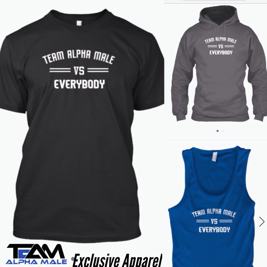 TeamAlphaMale's tweet photo. Official TAM apparel #TeamAlphaMaleVSeverybody - hoodies, tees and tanks available 👇🏼👇🏼👇🏼
https://t.co/N2SMSoygtK https://t.co/np2SQnYm59