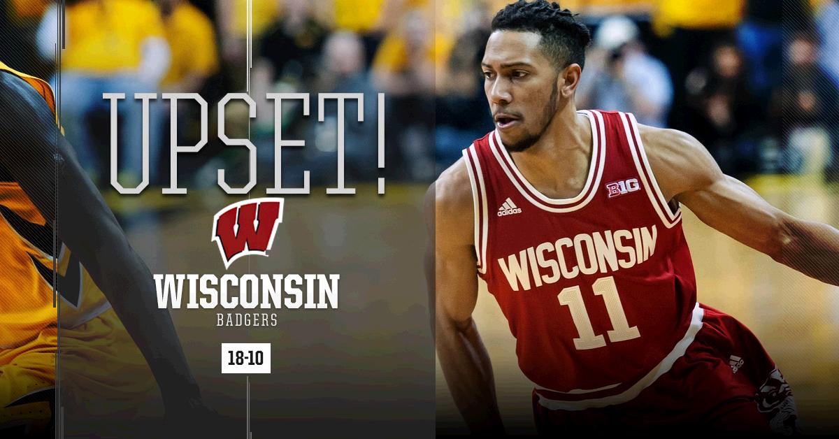 MarchMadnessMBB's tweet photo. HUGE win for Wisconsin!

Badgers victorious for 9th time in last 10 games, this time at No. 8 Iowa, 67-59. https://t.co/H0o3yH4SBQ
