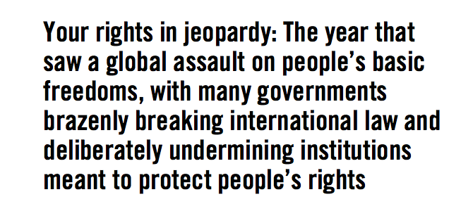 7piliers's tweet photo. “Under Attack” 

Human rights in jeopardy: @amnesty 2015/16 Annual Report

https://t.co/dXRxU1N94t https://t.co/DqWwGlROCd