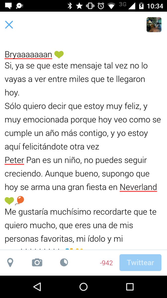 NavarroftBinuel's tweet photo. @bryanmouque
Esperó que en verdad puedas ver esto
Te quiero muchísimo
Felices 22 💚
#HBDBryanCD9 #HBDPeterPan https://t.co/ymhX9ImMfn