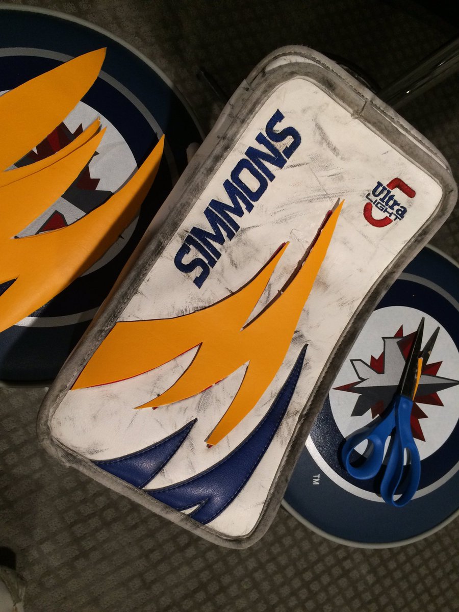 perch35km's tweet photo. The transformation has begun....stencils are cut. My pads will soon match #SimpsonsHockey colours #PadWrap 😎😎 https://t.co/sDeu4IxpxC