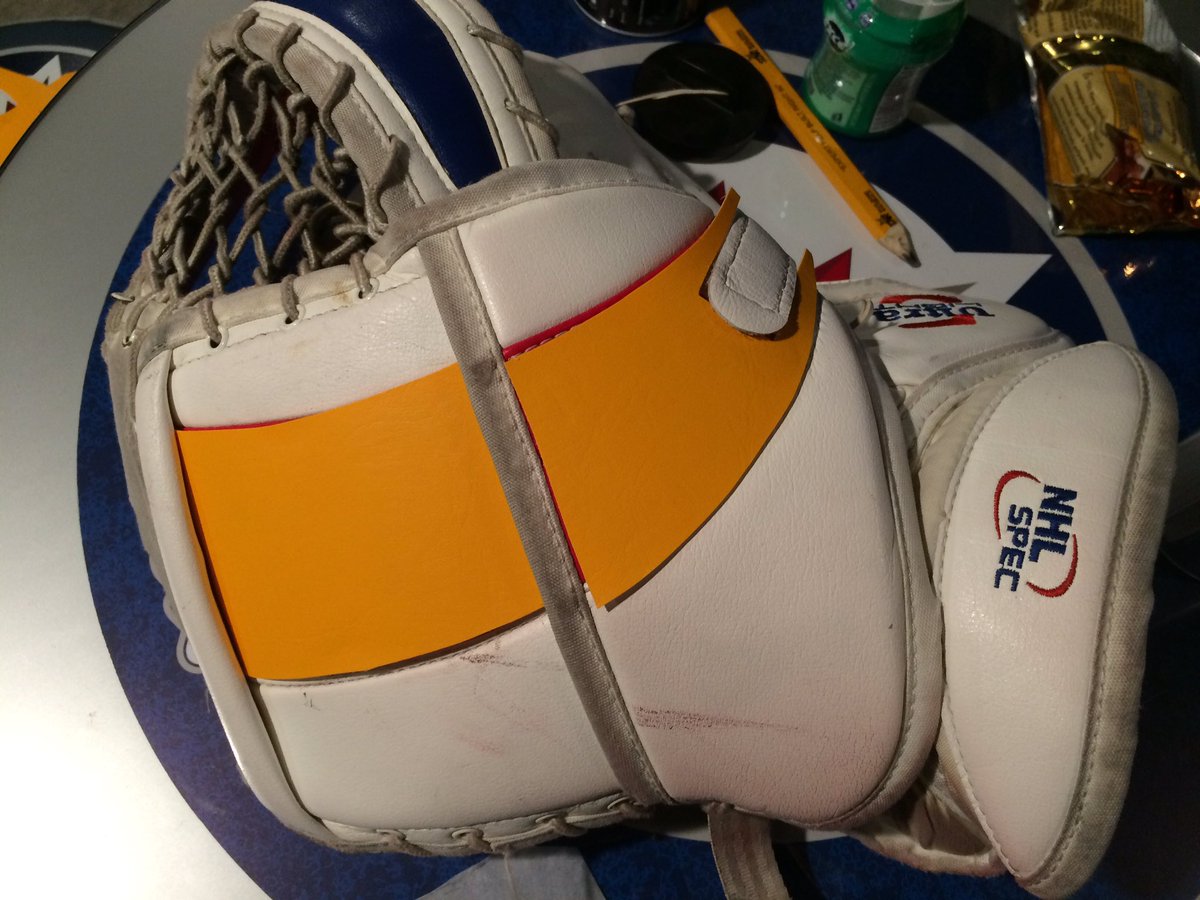perch35km's tweet photo. The transformation has begun....stencils are cut. My pads will soon match #SimpsonsHockey colours #PadWrap 😎😎 https://t.co/sDeu4IxpxC