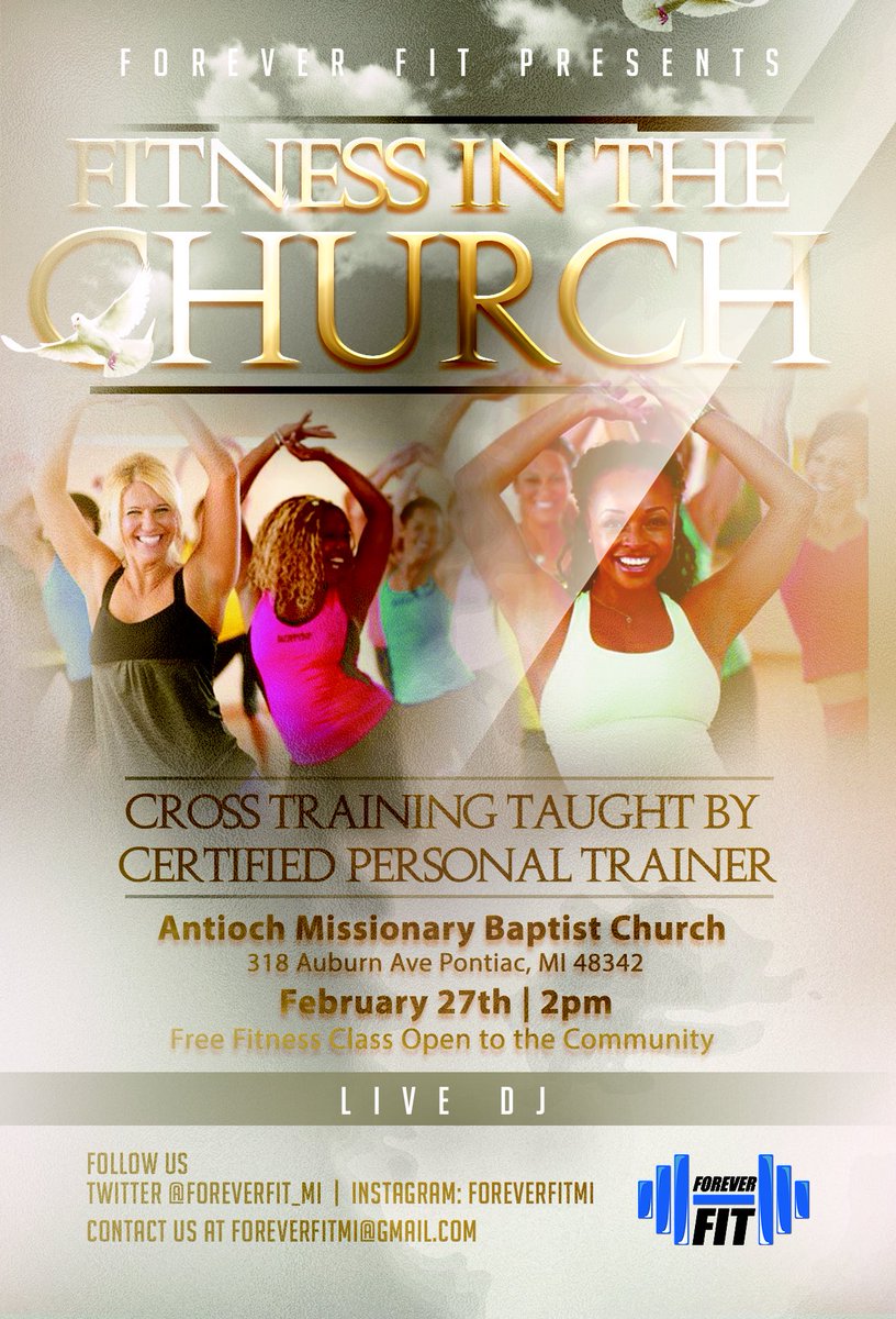 DJKonsequence's tweet photo. #FitnessintheChurch with @ForeverFit_MI this Saturday 2.27.16 #Free #Fitness class open to the #community https://t.co/wAFpwMQ0h6