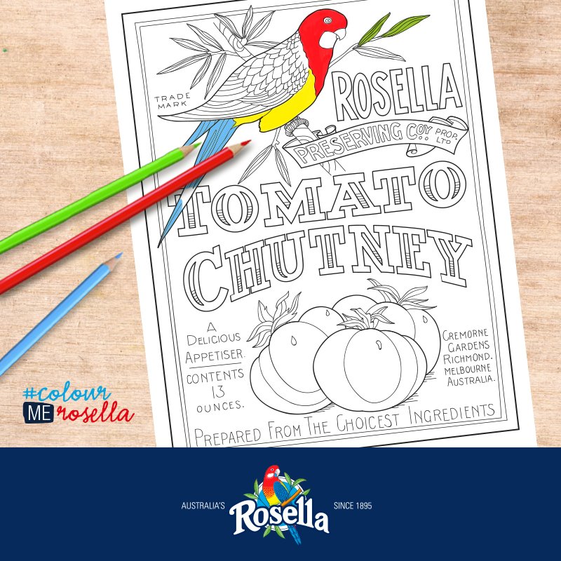 Rosella_Aus's tweet photo. Take time out &amp; colour this classic vintage Rosella poster: https://t.co/dowsh0EbNu #ColourMeRosella https://t.co/6noDSqJpYt