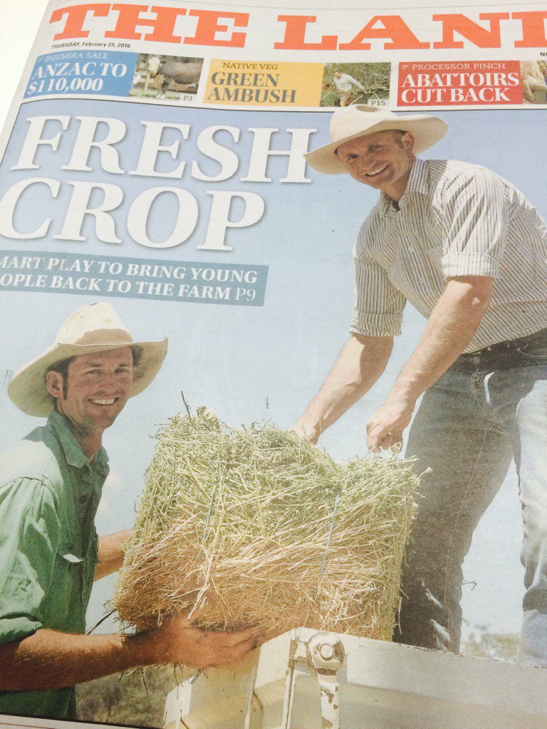 NSWFarmers's tweet photo. Nice pic of our @NSWYF chair @timjcarroll85 on front page @thelandnews  today via @AlexDruce1987 &amp; Team! #youthinag https://t.co/HVDtaRSMYY
