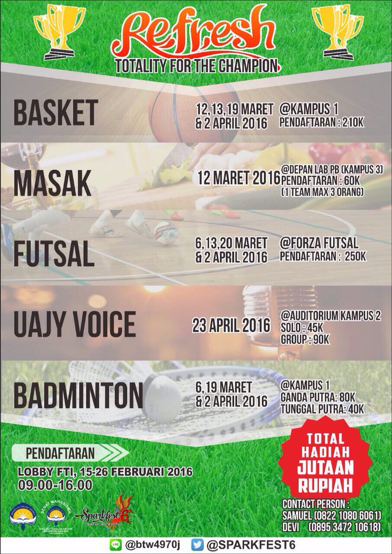 <a href="/sema_ftiuajy/">sema_ftiuajy</a> Lomba REFRESH | Khusus warga UAJY | Pendaftaran mulai tgl 15-26 Feb | More info: @ btw4970j (line)