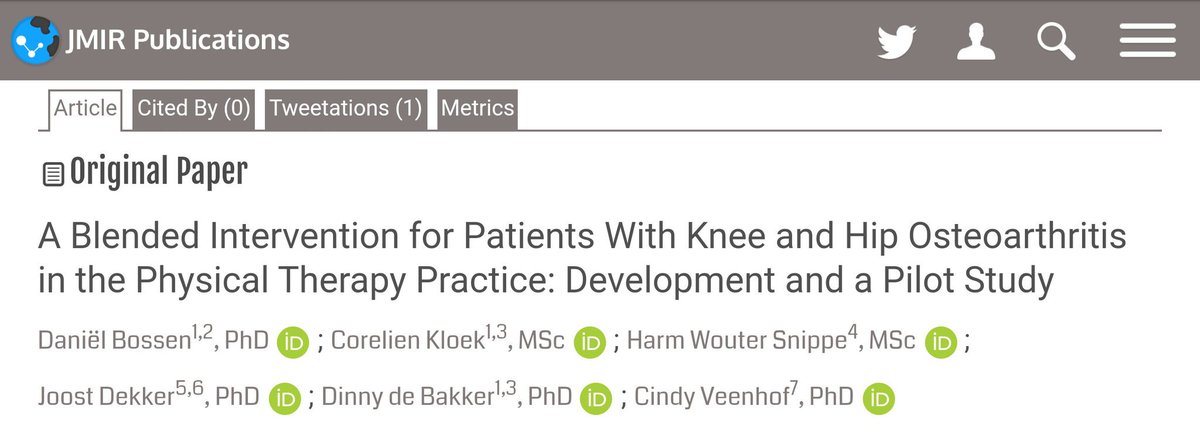 Na ons study-protocol is gister het 2e e-Exercise artikel gepubliceerd: ontwikkeling &amp; pilot researchprotocols.org/2016/1/e32/