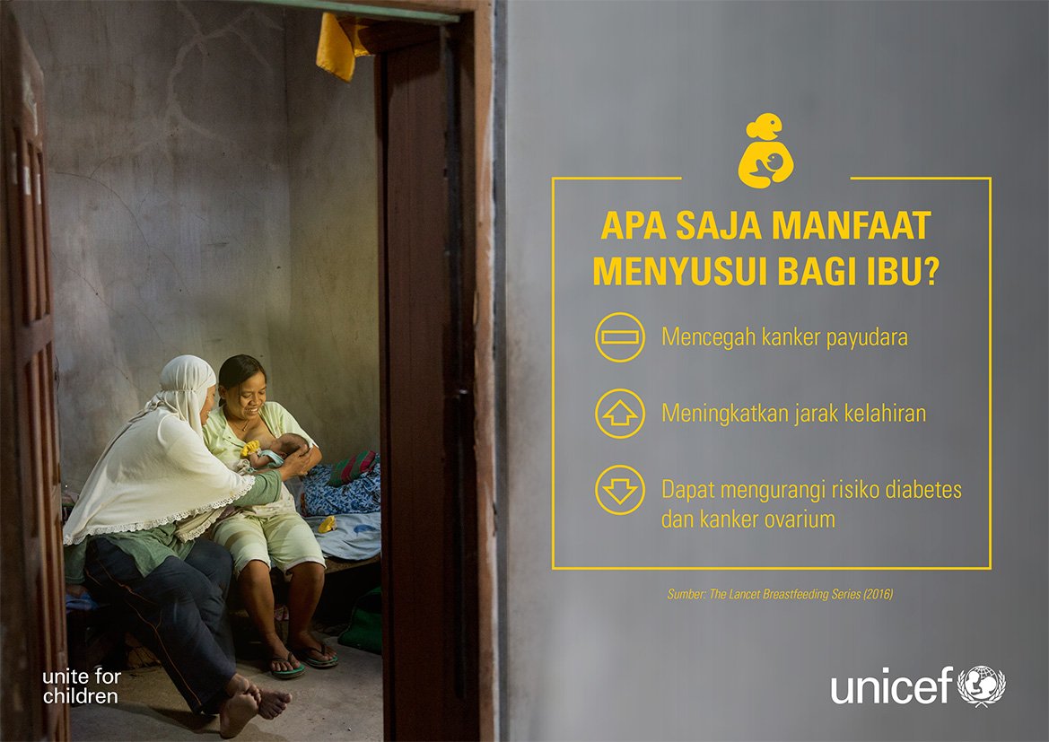 UNICEFIndonesia's tweet photo. #Infografis: Menyusui bukan hanya bermanfaat untuk bayi, tapi juga bagi ibu! https://t.co/NFPAeeuoJ5