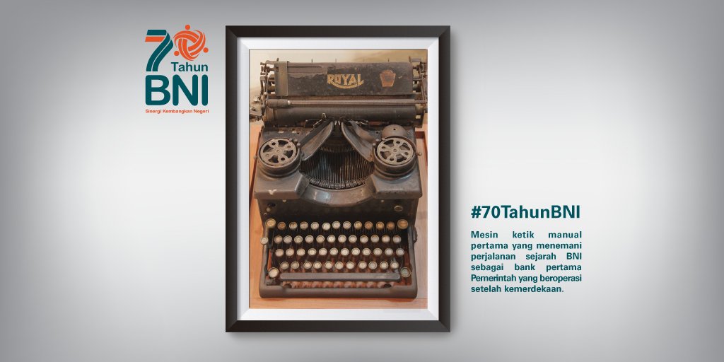 BNI's tweet photo. Mesin ketik manual pertama yg menemani perjalanan sejarah BNI. #70TahunBNI
#SinergiKembangkanNegeri https://t.co/MJGXSCQDwF