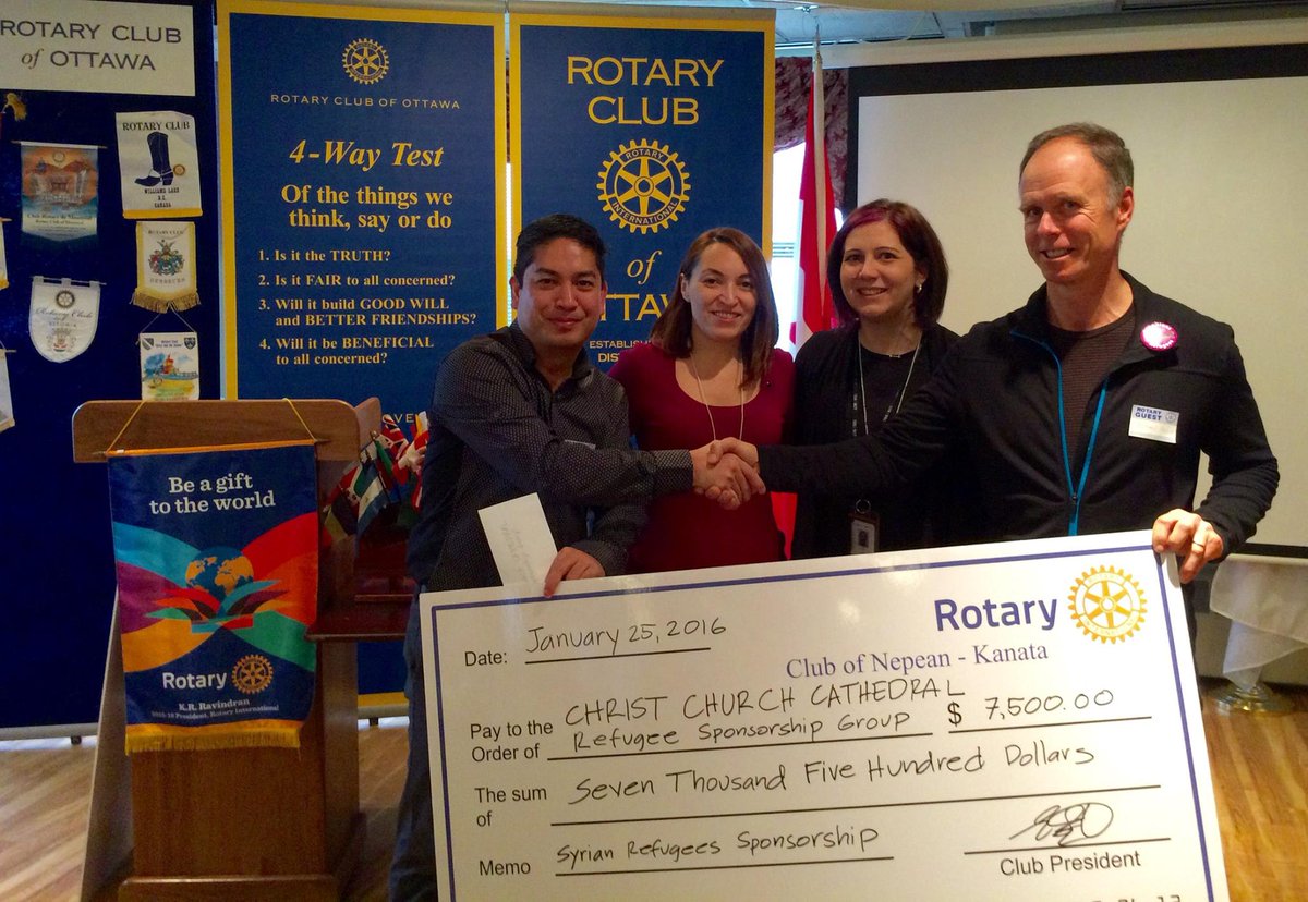 President Eddie Villarta presented a cheque for $7,500 toward the Syrian Refugee truly wonderful contribution!