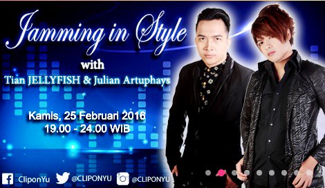 Watching Us <a href="/TianJF/">Satriya Tian</a> &amp; <a href="/julianartuphays/">Julian Syahputra</a> only on cliponyu.com/liveroom/2166 at 7:30pm-12:00am <a href="/CLIPONYU/">Official CLIPONYU</a> #LIVESHOW