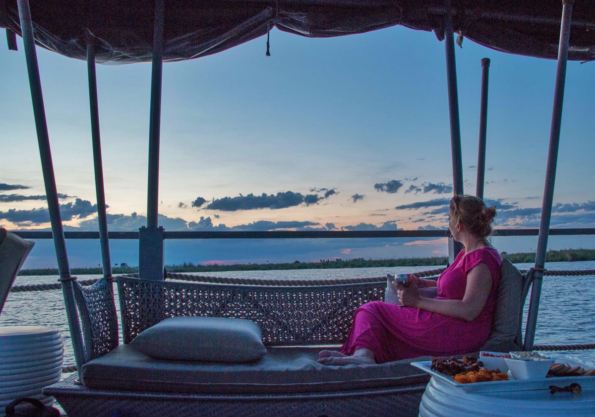 #Sundowners on the DumaTau barge © @bushboundgirl #luxurysafari Botswana #90daysinthebush