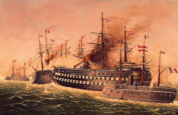 Barcosdecombate's tweet photo. #Combatre entre el SMS #Kaiser y el #italiano Re di Portogallo (Batalla de Lissa, 1866). https://t.co/XfPCWbDSe6 https://t.co/QMw923IAcT