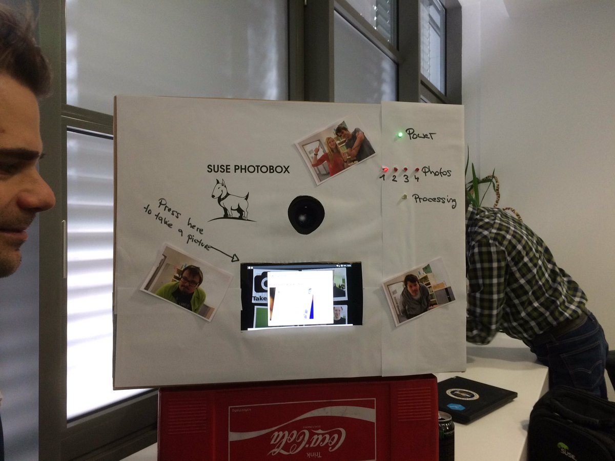 openSUSE's tweet photo. An openSUSE photobox with a raspberry pi running Tumbleweed, camera and tablet.  Cool #hacking https://t.co/dnyJKjgdjz