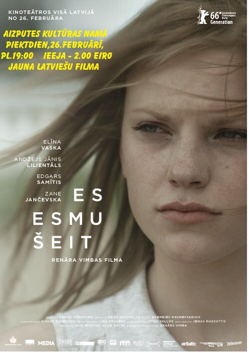 AizputesKn's tweet photo. 26. Februārī 19:00 jaunā latviešu filma "Es esmu šeit"! Ieeja 2euro https://t.co/OfOtnadPwD