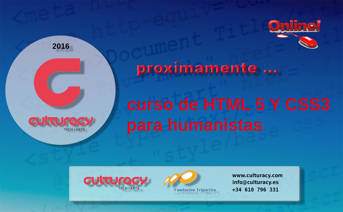 CulturacySL's tweet photo. ¡¡Buenos días a todos!! Próximamente,  realizaremos un Curso de HTML 5 y CSS 3 dedicado a  los Humanistas. https://t.co/kOjtfaBA1X