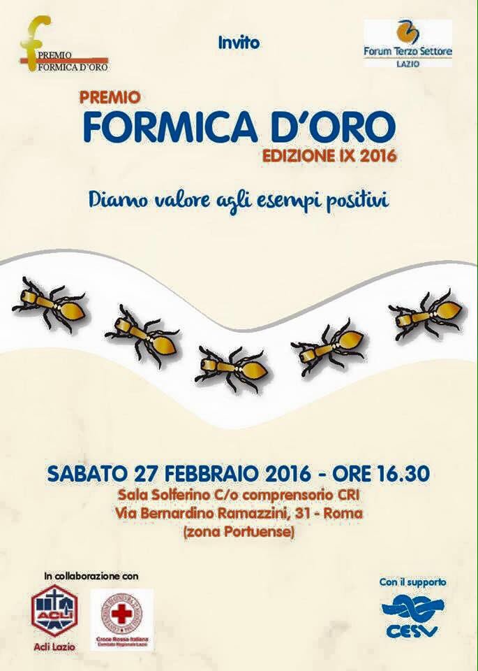 AcliLazio's tweet photo. Premio Formica d'Oro: la bellezza dell'esempio...@AcliLazio e @Forum del Terzo Settore vi aspettano! https://t.co/PxwmlAqMI9