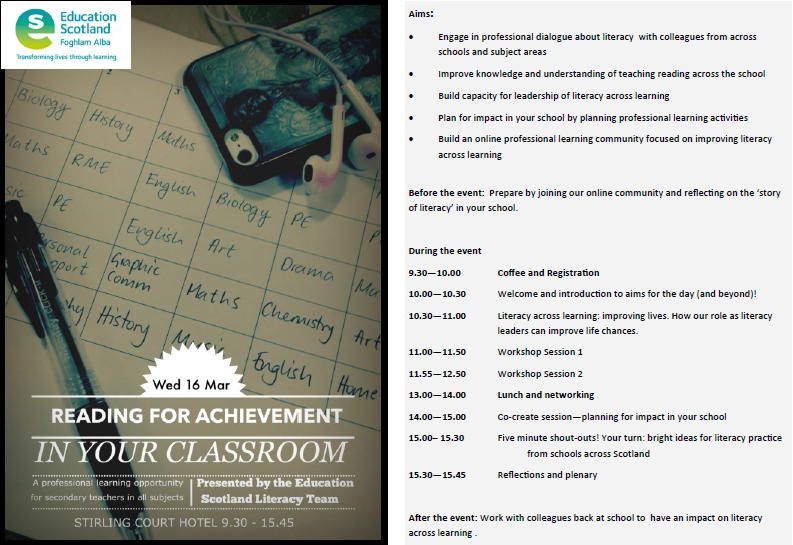 lal_edscot's tweet photo. Programme for our secondary lit across learning event on 16 March. Register at https://t.co/gKAVcDH2Nb #readachieve https://t.co/1ff3ayuzEB