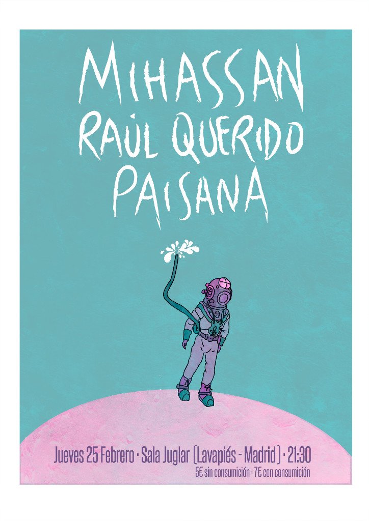 Hoy en la <a href="/SalaJuglar/">Sala Juglar</a> #Lavapies #Madrid actuación de <a href="/mihassanband/">mihassan</a> <a href="/Paisana_band/">PAISANA</a> <a href="/RaulQuerido/">Raúl Querido</a>